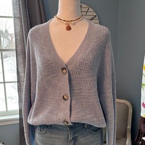 Women's V-Neck Button-Up Sweater - Light Blue loft
